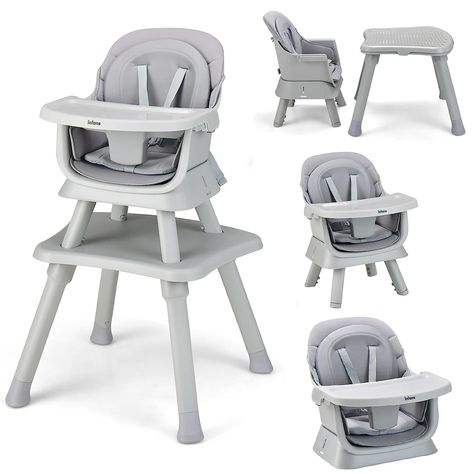 INFANS 8 in 1 Baby High Chair, Convertible Highchair for Babies and Toddlers, Infant Dining Booster Seat, Building Block Table, Kids Stool Table Chair Set with Removable Tray (Grey) Baby Highchair, Stool Table, Block Table, Kids Stool, Baby High Chair, Booster Seat, Table Chair, Building Block, Chair Set