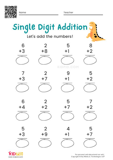 Single-digit Addition Math Worksheets & Free Printables Single Digit Addition Worksheets, Free Addition Worksheets, Lkg Worksheets, Touch Math, Math Addition Worksheets, Free Printable Math Worksheets, School 2021, Mathematics Worksheets, Nouns Worksheet