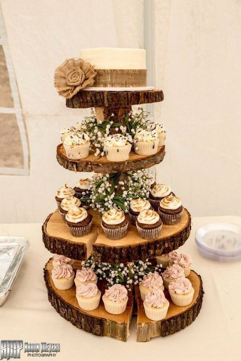 This is the best collection of rustic wedding ideas, featuring centerpieces, wedding cakes, aisle decor, wedding signs and much more! These rustic wedding ideas Diy Cupcake Stand Wedding, Rustic Country Wedding Decorations, Diy Cupcake Stand, Cupcake Stand Wedding, Diy Cupcake, Cupcake Stands, Country Wedding Decorations, Diy Cupcakes, Tree Slices