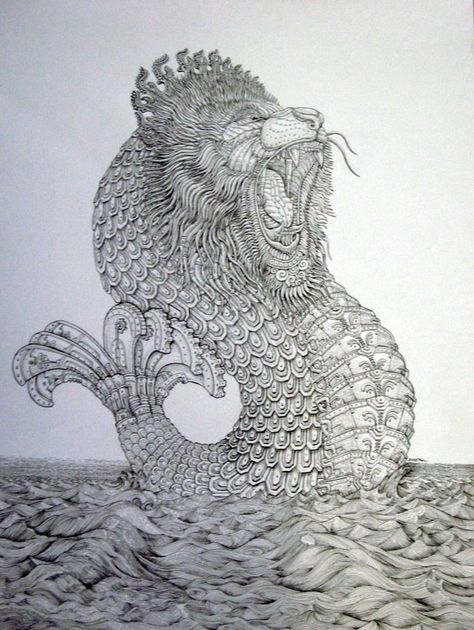 Merlion Merlion Singapore Drawing, Merlion Tattoo, Merlion Singapore, Singapore Tattoo, Lion Dragon, Southeast Asian Arts, Thai Tattoo, Legendary Creature, Tiger Tattoo