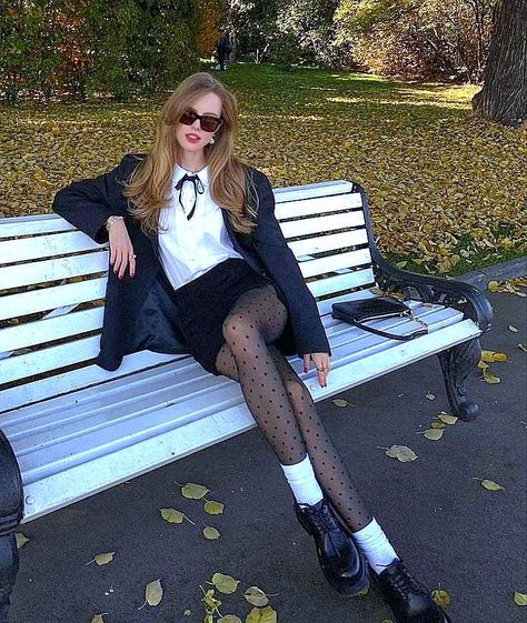 Black tights and white socks #blacktightsandwhitesocks #Black #tights #and #white #socks Black And White Academia Outfits, Classic Concert Outfit, Classical Concert Outfit, Fishnet Stockings Outfit Classy, Stockings With Heels Outfit, Stockings With Heels Classy, Outfit Ideaa, Estilo Coquette, Stockings Outfit Classy