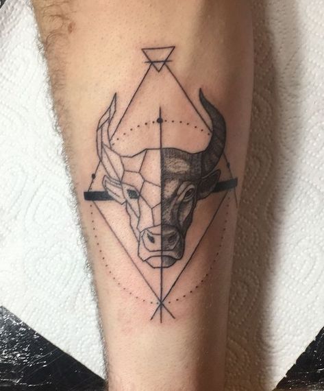 30+ Best Taurus Tattoo design ideas - Hike n Dip Geometric Taurus Tattoo Design, Bull Zodiac Tattoo, Taurus Tattoo For Guys, Geometric Bull Tattoo, Geometric Tattoo Taurus, Bull Tattoo Design For Men, Taurus Bull Tattoos Design, Taurus Bull Tattoo, Bull Tattoo Design