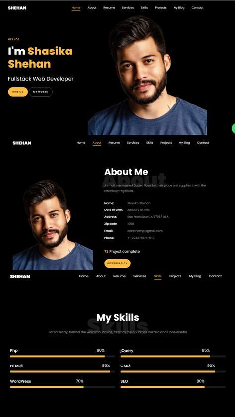 Personal portfolio website design - Responsive Landing pages Web Developer Portfolio Website, Personal Portfolio Website Design, Portfolio Website Design Inspiration, Web Developer Portfolio, Webpage Design Layout, Developer Portfolio, Developer Website, Portfolio Website Inspiration, Cv Website