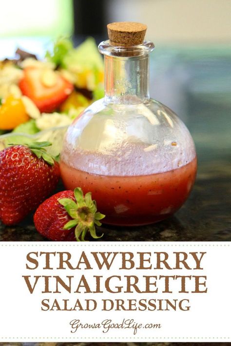 With just a few simple ingredients, this strawberry vinaigrette salad dressing is easy to whip up in a blender or food processor. Visit for full recipe and process. Strawberry Vinegarette, Strawberry Salad Dressing, Dressing Recipes Thanksgiving, Strawberry Vinaigrette, Homemade Balsamic Vinaigrette, Salad Dressing Recipes Healthy, Basil Vinaigrette, Frozen Raspberries, Raspberry Vinaigrette