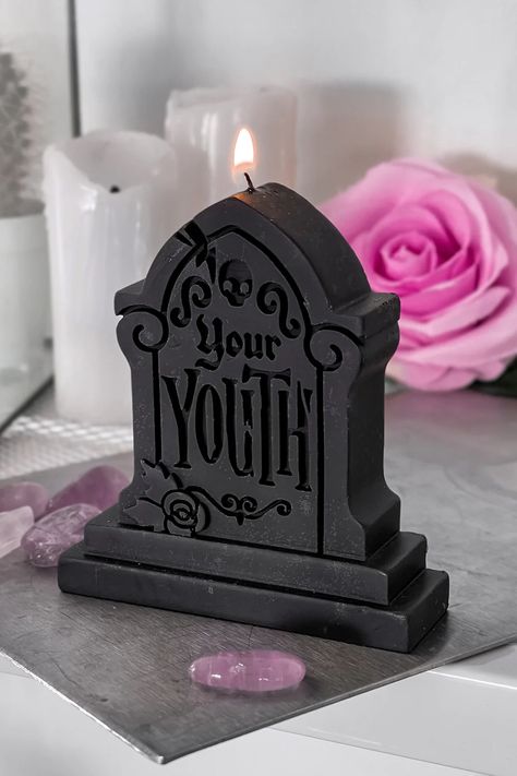 - Statement molded candle.
- Non-scented.
- Custom design.
- Black wax.
- Width 2.5cm/0.9".
- Height 9cm/3.5".
- Length 8cm/3.1".

with KILLSTAR branding, 100% Wax. Goth Candles, Gothic Table, 30th Bday Party, Gothic Candles, Goth Home, Goth Home Decor, Cute Candles, Candle Inspiration, Black Candles