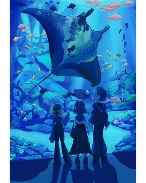 Aquarium Drawing, Aquarium Aesthetic, Collage Book, Creating Artwork, Manta Ray, Ocean Creatures, Aquarium Fish, Digital Painting, Digital Illustration