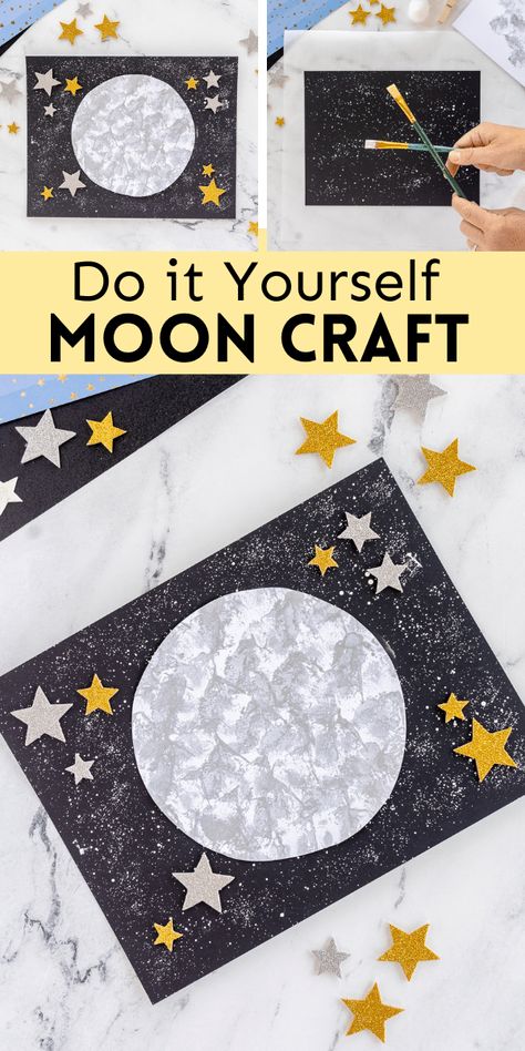 This is a fun moon craft you can use with kids in the classroom or as a fun activity at home. Use it with a study on the moon or learning about astronauts. Outer Space Crafts, Moon Craft, Space Theme Preschool, Planet Crafts, Moon Activities, Space Activities For Kids, Space Preschool, Paper Flower Wall Hanging, Space Crafts For Kids