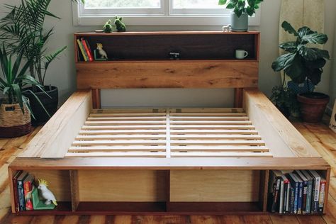 Bed Design Diy, Frame Bookshelf, Furniture Aesthetic, Bookshelf Bed, Diy Bed Frame, Timber Furniture, Bedroom Bed Design, Diy Bed, Wooden Bed