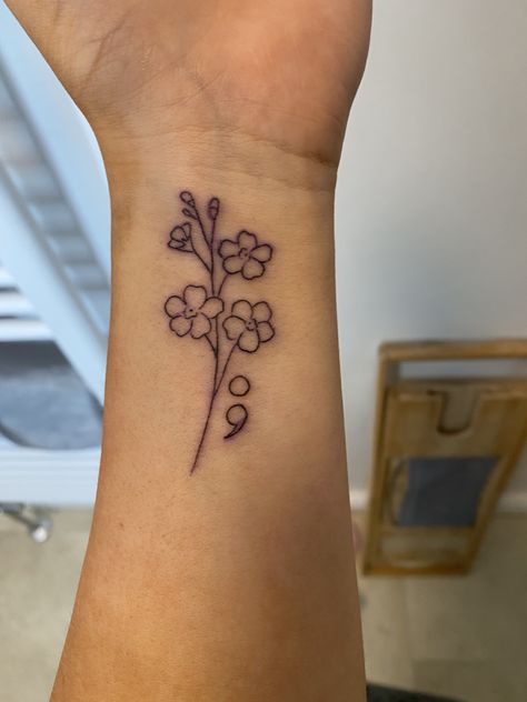 Aesthetic Semi-colon Tattoo, Semi Collen Tattoo Ideas, Semi-colon Tattoo Forearm, Semi-colon Tattoo Flower Simple, Unique Semi-colon Tattoo Ideas Hidden, Unique Semi-colon Tattoo Ideas Small, Semi-colon Tattoo Pretty, Hidden Semi-colon Tattoo, Semi-colon Tattoo Floral