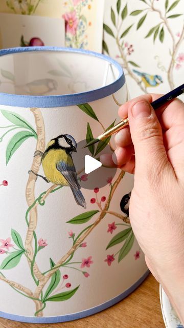 Charlotte Hogg - Art & Illustration on Instagram: "Happy Saturday everyone! A little process video of hand painting a paper lampshade. I hope you like it! 🌸" Painting On Lampshades, Lampshade Painting Ideas, Hand Painted Lampshade, Hand Painted Lamp Shades, Lampshade Painting, Upcycled Lamps, Painted Lampshade, Happy Saturday Everyone, Painting Lamp Shades