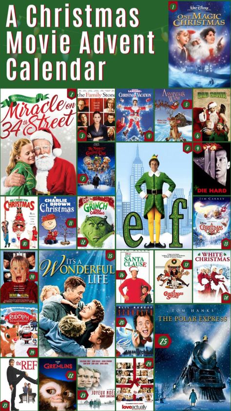 Christmas Film Advent Calendar, Christmas Movie Themed Gifts, Christmas Movie Advent Calendar, Christmas Movie Calendar, Christmas Night Ideas, Kids Holiday Movies, Movie Advent Calendar, Graduation Prayers, Movie Calendar