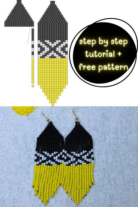 How to Make Beaded Fringe Earrings: 10 Step-by-Step Free Tutorial - Style Zuri Beaded Fringe Earrings Tutorial, Fringe Earrings Tutorial, Fringe Earrings Diy, Seed Bead Patterns Free, Seed Beads Diy, Seed Bead Jewelry Patterns, Beaded Chandelier Earrings, Earrings Tutorial, Beaded Fringe Earrings