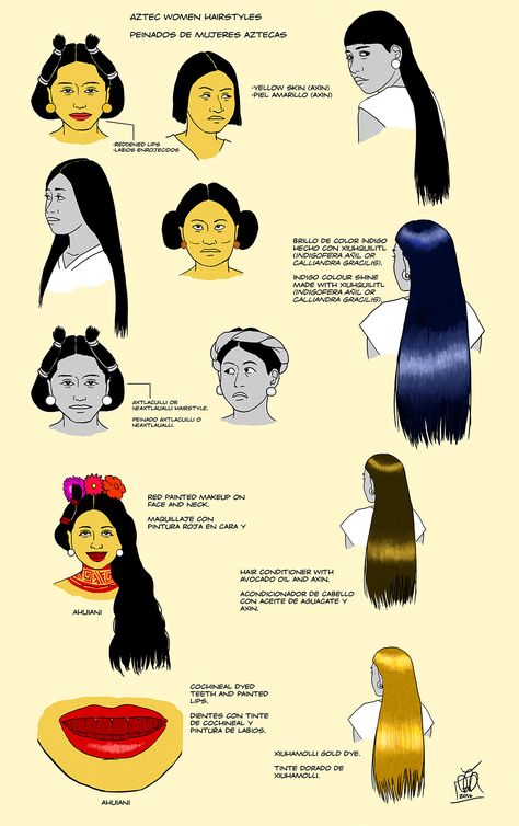 Aztec Women Hairstyles by Kamazotz Aztec Women, Aztec Clothing, Aztec Quilt, Aztec Civilization, Ancient Aztecs, Mexico History, Aztec Culture, Aztec Warrior, Mayan Culture