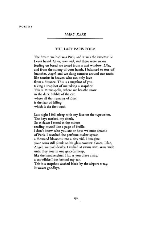 The Last Paris Poem by Mary Karr | Poetry Magazine Poems About Photography, Mary Karr, Narrative Poetry, Paris Quotes, Writing Songs Inspiration, Modern Poetry, Poetry Magazine, Poetry Foundation, Prose Poetry