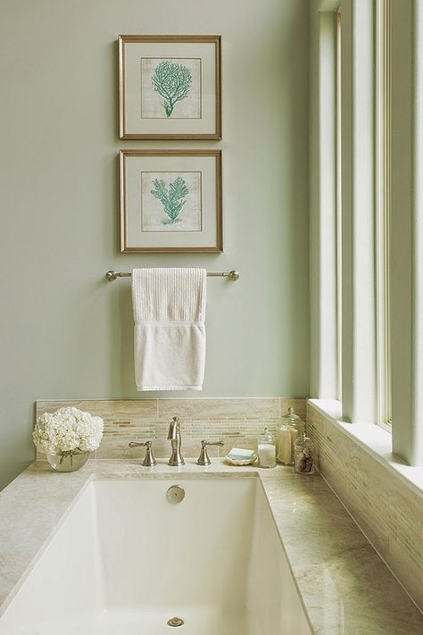 Family Home Interior Design Ideas - Home Bunch Interior Design Ideas Garden Tub Decor, Garden Tub Decorating, Bathroom Retreat, Bathtub Decor, Tub Ideas, House Of Turquoise, Silver Strand, Tub Tile, Tub Surround