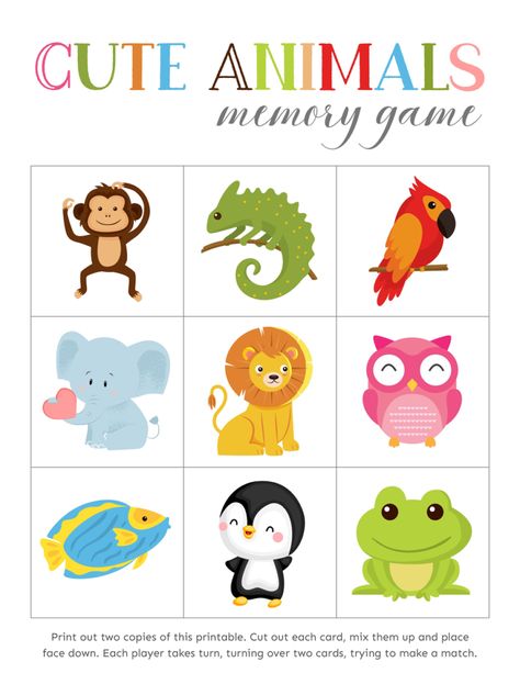 Match the Animals Memory Games - Download Free Printables Animal Memory Game Free Printables, Animals Printables For Kids, Printable Memory Game, Animal Matching Game, Rainbow Cartoon, Gratis Printables, Animal Printables, Memory Match Game, Memory Games For Kids