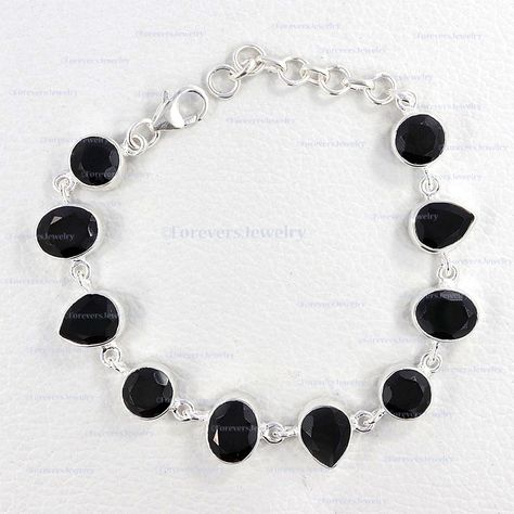 Bracelets Silver, Black Onyx Bracelet, Jewelry Bracelets Silver, Onyx Bracelet, Wedding Jewelry Bracelets, Bracelet Gemstone, Pretty Bracelets, Bracelet Black, Bracelets Jewelry