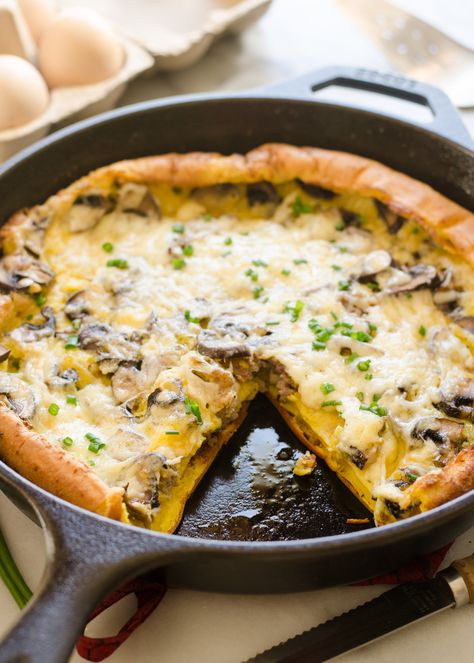 Savory Dutch Baby Pancake, Dutch Pancake Recipe, Dutch Baby Pancake Savory, Savory Dutch Baby, Dutch Baby Pancakes, Dutch Baby Pancake Recipe, Cheese Mushrooms, Dutch Baby Recipe, Puff Pancake