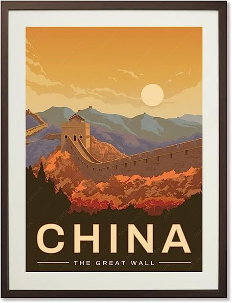 Amazon.com: gaeaverse China Beijing The Great Wall World City Landscape Paintings Vintage Travel Poster Retro Wall Stickers Art Print Painting Home Decoration (12X18 inch): Posters & Prints China Poster Design, China Vintage Poster, China Poster, Vintage Posters Retro, China National Day, Chinese Travel, City Postcard, Travel Stamp, World Cities