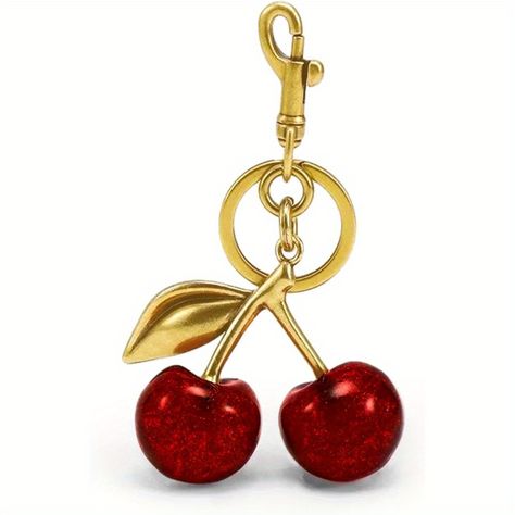 Faster shipping. Better service Cherry Keychain, Cherry Bag, Red Keychain, Purse Decorations, Beg Tangan, Favorite Handbags, Chic Bags, Metal Accessories, Cute Keychain