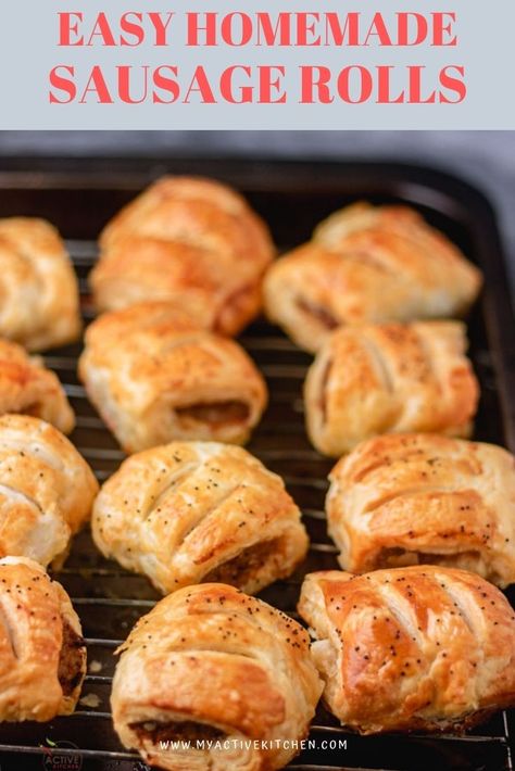 Easy sausage rolls and it is homemade too!!! No party meal is complete here in the UK without a platter of warm or cold mini sausage rolls. It is favourite party food and the kids love it too. I have made this recipe with just a few ingredients and store-bought puff pastry. It is a great appetizer and good for entertainment. #sausagerolls Sausage Rolls Puff Pastry, Best Sausage Roll Recipe, Pastry Rolls, Meyer Lemon Recipes, Homemade Sausage Rolls, Sausage Rolls Recipe, Meat Pie Recipe, Pie Maker, Sausage Roll