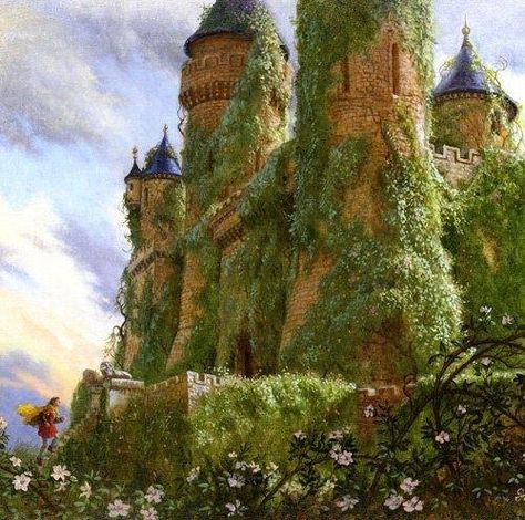 Ivy covered Castle Ancients Paladin, Ruth Sanderson, Ella Enchanted, Enchanted Castle, Castle Aesthetic, Sleeping Beauty Castle, Dnd Stuff, Abandoned Castles, Fantasy Worlds