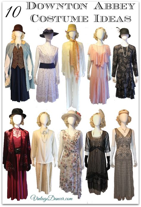 10 Downton Abbey Costume ideas for women at VintageDancer com . DIY, thrifted and new clothing to use for your roaring twenties Downton Abbey inspired fashion. Twenties Outfit, 1920s Outfit Ideas, 1920s Outfit, 20s Outfit, Downton Abbey Costumes, Roaring 20s Fashion, Flapper Girls, 1920s Costume, 1920s Fashion Women