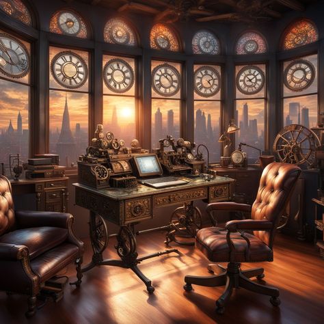 Steampunk office by qq qq - Playground Steampunk Office, Iron Lung, Steampunk Furniture, Out Of Breath, Steampunk House, Brass Desk, Steampunk Decor, Art Social Media, Home Activities