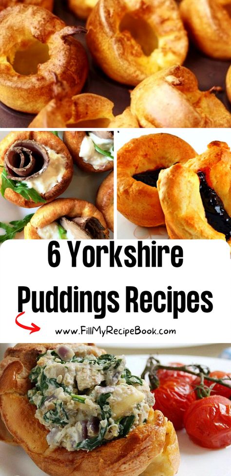 Explore the art of crafting perfect Yorkshire puddings with these six mouth-watering recipes that will elevate your Sunday roast to a whole new level. From classic golden puffs to creative twists with herbs and cheese, each method promises a delightful experience for your taste buds. Whether you're a seasoned cook or a kitchen novice, these easy-to-follow steps will have you serving up fluffy, crisp puddings that are sure to impress family and friends. Dive into the world of Yorkshire puddings and transform your meals into a British culinary adventure. Popover Filling, Stuffed Yorkies Recipe, Yorkshire Food Recipes, Small Batch Yorkshire Pudding, Mini Yorkshire Pudding Appetizers, Stuffed Yorkshire Pudding Roast Beef, Stuffed Yorkshire Pudding, Yorkshire Pudding Dinner, Yorkshire Pudding Dessert