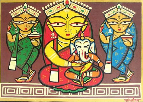 Jamini Roy | Durga Jamini Roy, Bengali Art, Durga Painting, Indian Painting, Madhubani Art, Ganesha Painting, Madhubani Painting, Indian Folk Art, Indian Artist