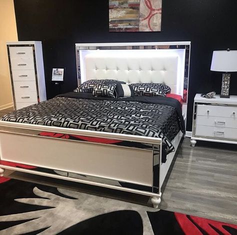 Bed Side Drawers, Steel Bed Design, Contemporary Sofa Design, Queen Sized Bedroom Sets, House Bedroom Ideas, Grey Bedroom Decor, Headboard Queen, Side Drawers, Mirror Bed