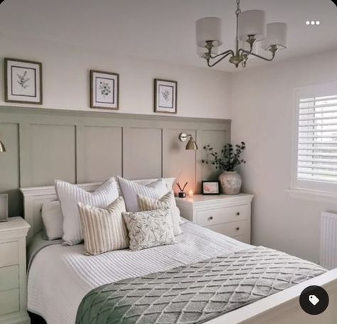 Bedroom Decor With Paneling, Main Bedroom Neutral Colours, New Build Flat Decor, Simple Panelling Bedroom, Master Bedrooms Decor Panelling, Bedroom Inspirations With Panelling, Bedroom Uk Ideas, Modern Panelling Bedroom, Taupe Bedroom Panelling