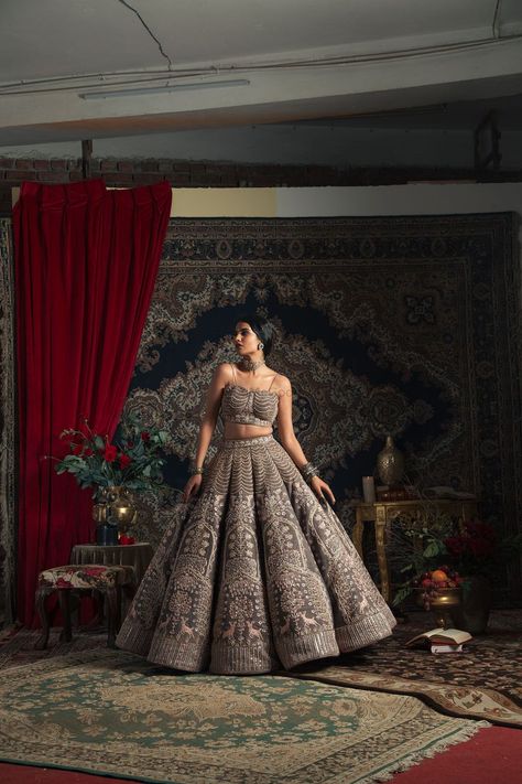 Mink grey structured lehenga by Rachit Khanna Rachit Khanna, Latest Bridal Lehenga, Wedding Register, 2000s Fashion Outfits, Indian Wedding Dress, Popular Wedding, Bridal Lehenga, 2000s Fashion, Plan Your Wedding