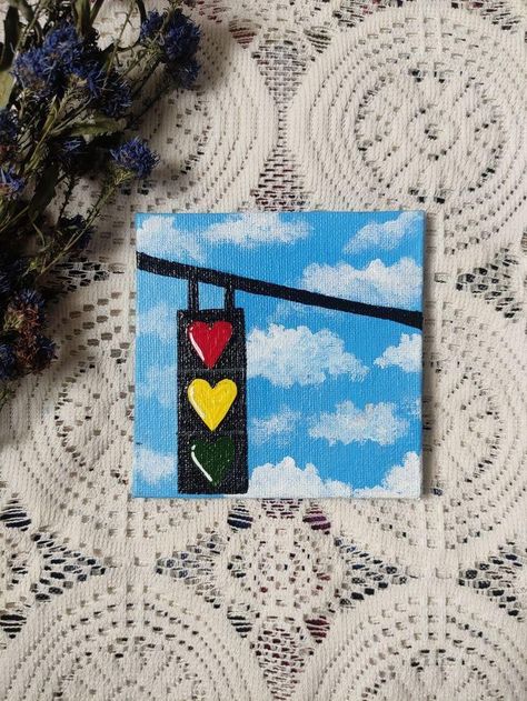 Very Small Paintings, Small Rectangle Canvas Painting Ideas, Mini Canvases Ideas, Cute Love Paintings Easy, Small Square Painting Ideas, Mini Canvas Ideas Easy, Easy Mini Paintings, Cute Stuff To Paint, Small Square Canvas Painting Ideas