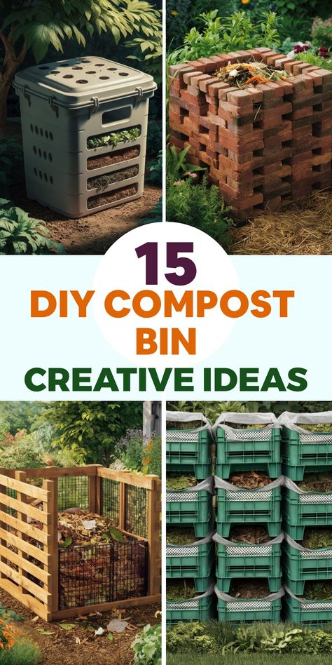 Create your own budget-friendly compost bin by utilizing wooden pallets, wire mesh, or plastic containers. Customizable in design and size, these bins are perfect for composting organic waste in limited spaces like balconies or small yards. Transform kitchen leftovers and garden clippings into nutrient-rich compost to enhance your gardening efforts. Reduce waste and naturally fertilize your soil with a DIY solution that promotes sustainability. Elevate your gardening game with this environmental Compost Bin Ideas, Homemade Compost Bin, Diy Compost Bin, Compost Bin Pallet, Making A Compost Bin, Compost Bin Diy, Compost Bins, Compost Tumbler, Diy Compost