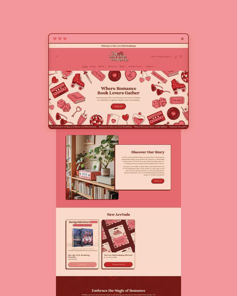 The playful, romantic new look of @theloveclubbookshop!🪩❤️ We’ve crafted a brand new identity for the Canada-based bookshop, reflecting the heart and soul of this enchanting romance haven. Join fellow romance book enthusiasts and immerse yourself in captivating love stories🫶🏼 #graphicdesign #graphicdesigner #design #brand #creative #logodesigner #logodesign #branding #brandidentity #brandingdesign #designer #brandingdesigner #illustrator #photoshop #logodesigns #logo #packagingdesign #visua... Personal Identity Design, Love Campaign, Book Banner, Chloe Brand, Jewelry Packaging Design, Love Website, Author Branding, Cafe Branding, Branding Design Packaging