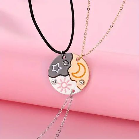 Puzzle Necklace, Cosmic Connection, Best Friend Necklace, Bff Necklaces, Three Friends, Friend Necklaces, Moon And Star, Friendship Gifts, Matching Bracelets