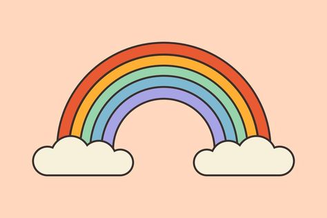 1970s Retro rainbow groovy trippy posters. Retro prints with hippie elements for T-shirt, cards, stickers. Hippie 60s, 70s, 80s style. Sign, rainbow symbol in clouds for stickers. Vector Illustration Rainbow Symbol, Irish Poster, Stickers Hippie, Trippy Posters, Hippie 60s, For Stickers, Retro Rainbow, 80s Style, Retro Cartoons