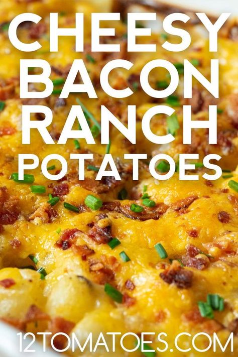 Bacon Ranch Baked Potatoes, Ranch Potatoes Casserole, Cheesy Potatoes With Bacon, Cheesy Ranch Potatoes Bake, Cheesy Bacon Potatoes Casserole, Bacon Ranch Potato Casserole, Bacon Cheesy Potatoes, Ranch Potato Casserole, Cheesy Bacon Ranch Potatoes