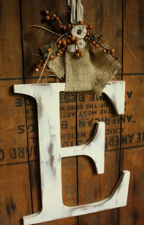 20 Creative Alternatives to a Front Door Wreath for Fall & Winter - Life on Kaydeross Creek Letters Decor, Letter Door Hangers, Do It Yourself Decoration, Autumn Diy, Burlap Wreaths, Porte Decorate, Wooden Hanger, Diy Hanging, Wedding Crafts