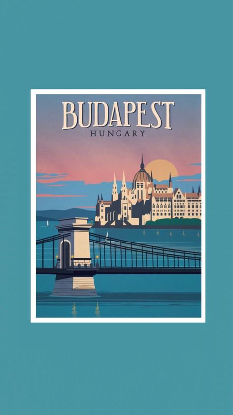 Budapest Wallpaper, Budapest Painting, Highlight Wallpaper, Aesthetic Art Wallpaper, Budapest Aesthetic, Budapest Travel, Aesthetic Letters, Railway Posters, Travel Painting