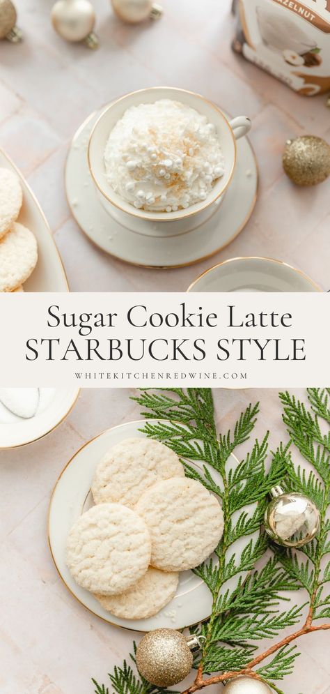 Sugar Cookie Creamer, Sugar Cookie Latte Recipe, Starbucks Sugar Cookie Latte, Starbucks Sugar Cookie, Barista Drinks, Sugar Cookie Latte, Christmas Latte, Almond Milk Latte, Starbucks Latte