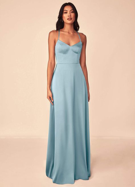 Azazie Mei Stretch Satin Dress Dusty Blue Bridesmaid Dresses | Azazie CA Steel Blue Bridesmaid Dresses, Sky Blue Bridesmaid Dresses, Wedding Budget Planner, Stretch Satin Dress, Wedding Planning On A Budget, Dusty Blue Bridesmaid Dresses, Sleeveless Bridesmaid Dresses, Blue Bridesmaid Dress, Azazie Bridesmaid Dresses