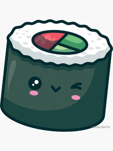 "Sushi Roll Wink" Sticker by edwardecho | Redbubble Cute Sushi Roll Drawing, Sushi Images Art, Simple Sushi Drawing, Sushi Cute Drawing, Sushi Drawing Cute, How To Draw Sushi, Sushi Drawing Easy, Cute Sushi Drawing, Sushi Drawings