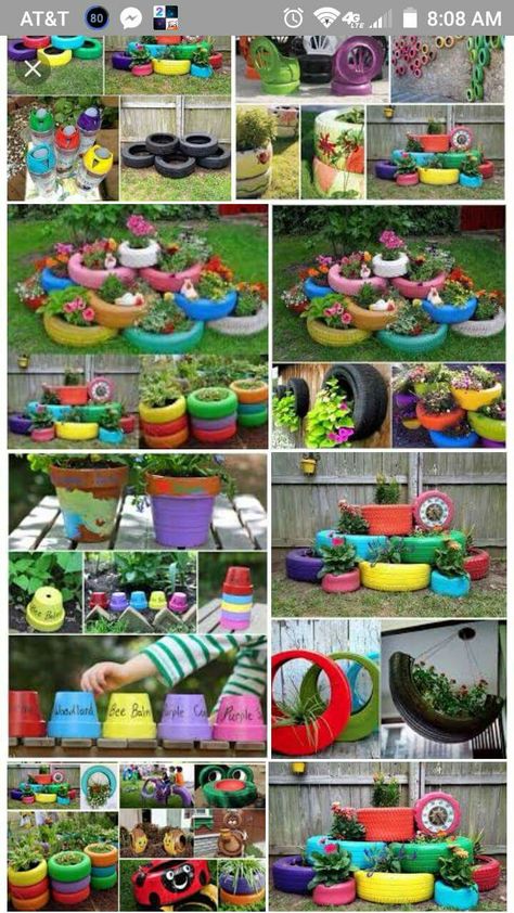 Tyre Garden Ideas, Recycled Tyres Garden, Tyre Garden, Tire Ideas, Tire Projects, Stone Flower Beds, Reuse Old Tires, Tire Craft, Garden Fence Art