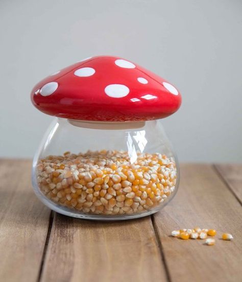 Amanita Second Helping Jar from ModCloth — Faith’s Daily Find 03.26.14 Reka Bentuk Industri, Glass Mushrooms, Cute Kitchen, Cute Room Decor, Dream House Decor, Kitchen Items, Kitchen Stuff, Kitchen Gadgets, Kitchen Accessories