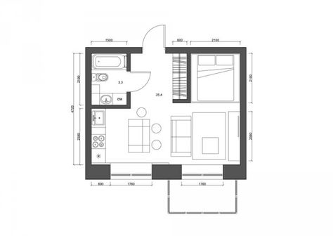 4 Super Tiny Apartments Under 30 Square Meters [Includes Floor Plans] Design Casa Piccola, Small Apartment Plans, Plan Studio, Studio Apartment Floor Plans, Mini Apartments, Micro Apartment, Apartment Floor Plan, Small House Floor Plans, Tiny Apartments