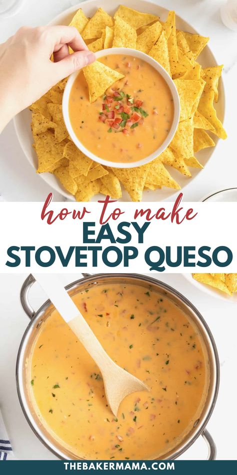 Turn any party into a fiesta with this Easy Stovetop Queso. Creamy medium cheddar cheese melted with fresh jalapeño, tomato, onion, garlic and cilantro. It comes together in about ten minutes and it’s so flavorful, you’ll want to make it again and again. Pass the chips! Tostitos Cheese Dip Recipes, Salsa Queso Dip, Tostitos Salsa Con Queso Recipe, Easy Cheese Dip Recipe, Stovetop Queso, Tostitos Dip, Cheese Dip Recipes Easy, Homemade Cheese Dip, Melted Cheese Dip