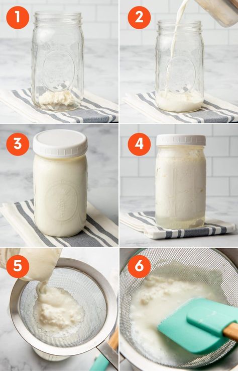 How to Make Kefir: Easy Step-by-Step Tutorial for Milk Kefir | Wholefully Milk Kifer Recipes, How To Make Kefir, How To Use Kefir, Kifer Recipes, Kefir Yogurt Recipes, Diy Kefir, Milk Kefir Benefits, Making Kefir, Homemade Kefir