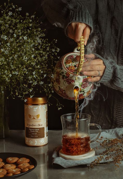 Creative Photography ,tea styling Photography Tea, Tea Photo, The Golden Compass, Tea And Books, Food Photography Inspiration, Action Shots, Tea Brands, Morning Person, Coffee Photography